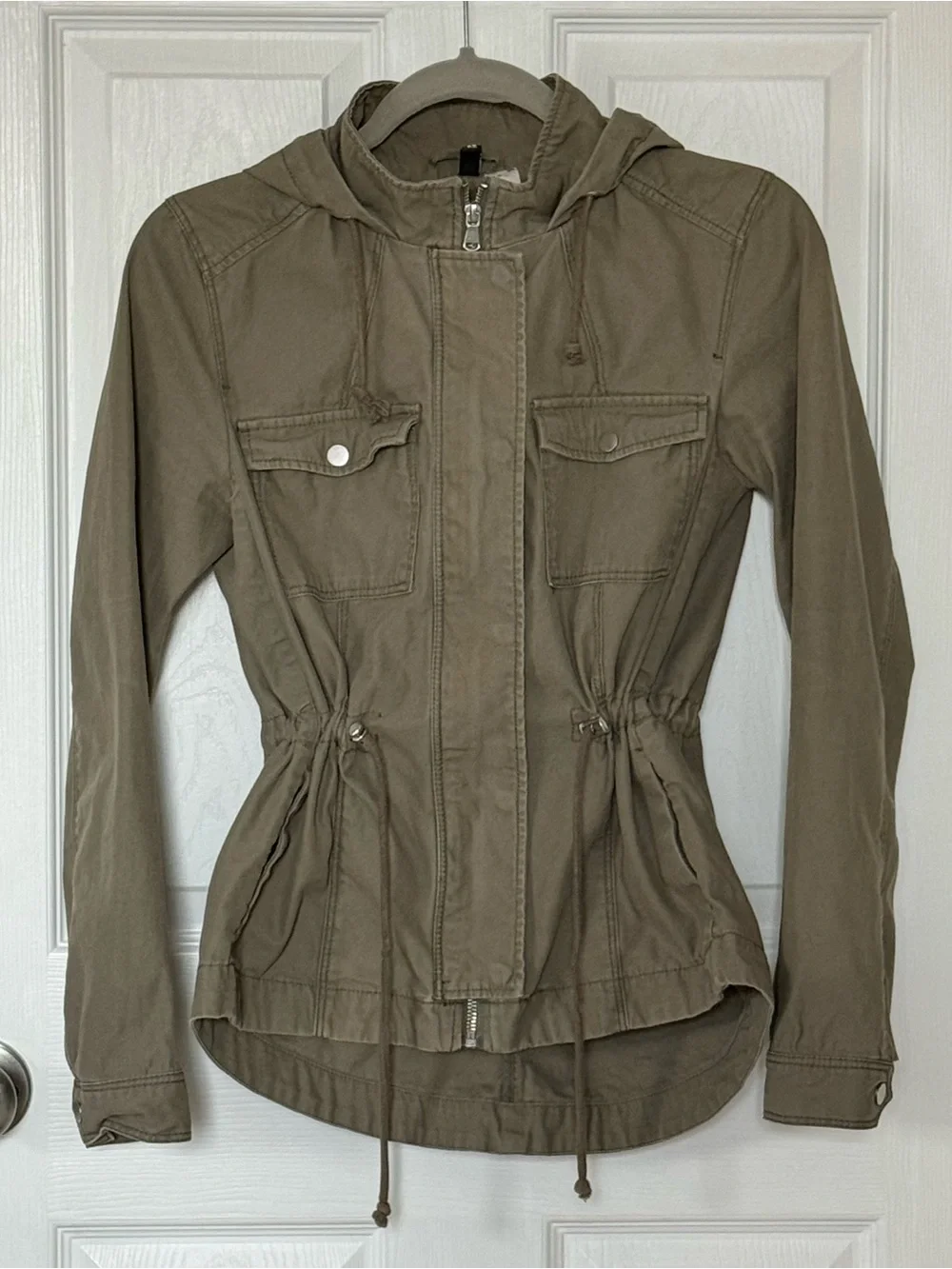 H&M Olive Green Utility Jacket with Drawstring Waist